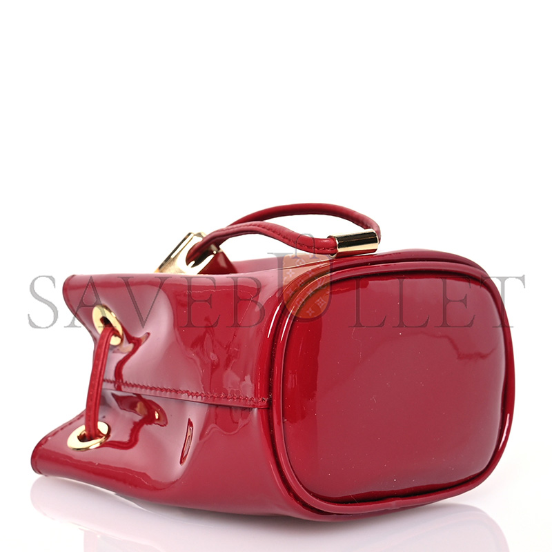 Pra*a vernice metal triangle logo mini drawcord pouch shoulder bag cherry 1nr016 (9.5*9*6cm)